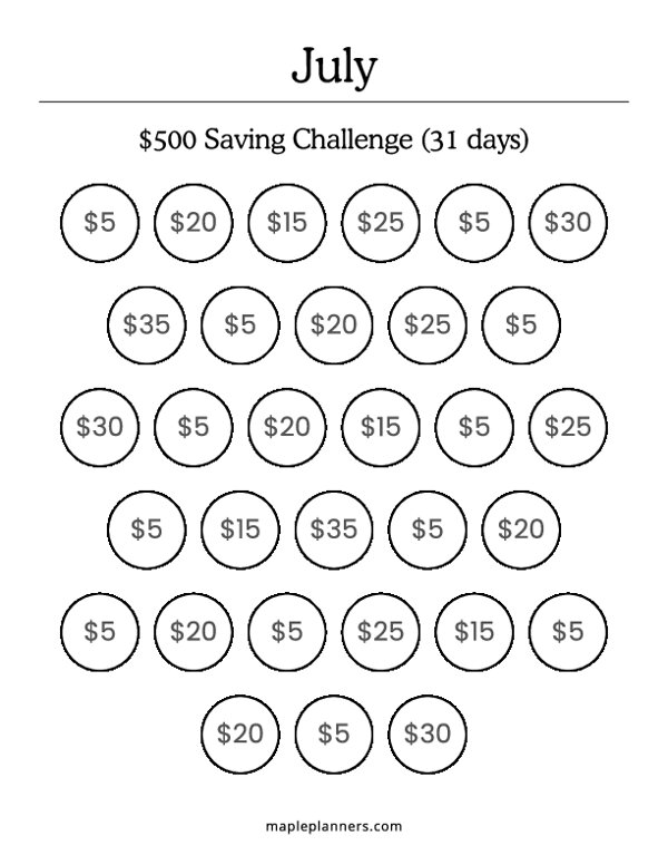 July Savings Challenge (Save $500)