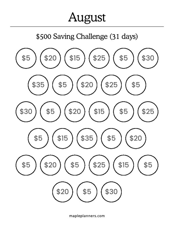 August Savings Challenge (Save $500)