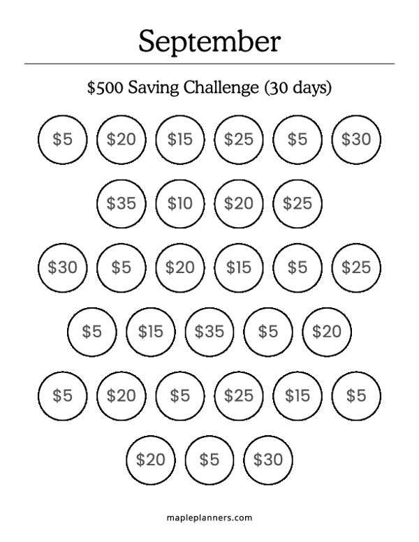 September Savings Challenge (Save $500)