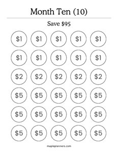 Month 10 Savings Challenge – Save $95