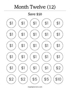 Month 12 Savings Challenge – Save $50