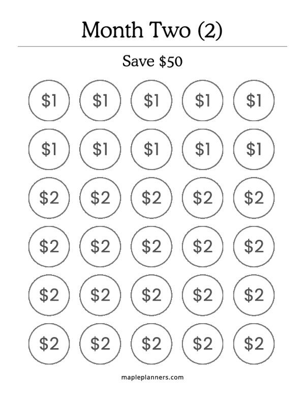 Month 2 Savings Challenge – Save $50