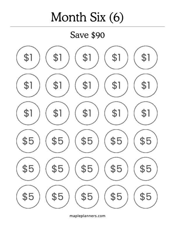 Month 6 Savings Challenge – Save $90