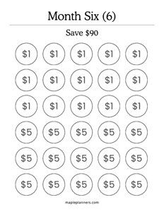 Month 6 Savings Challenge – Save $90