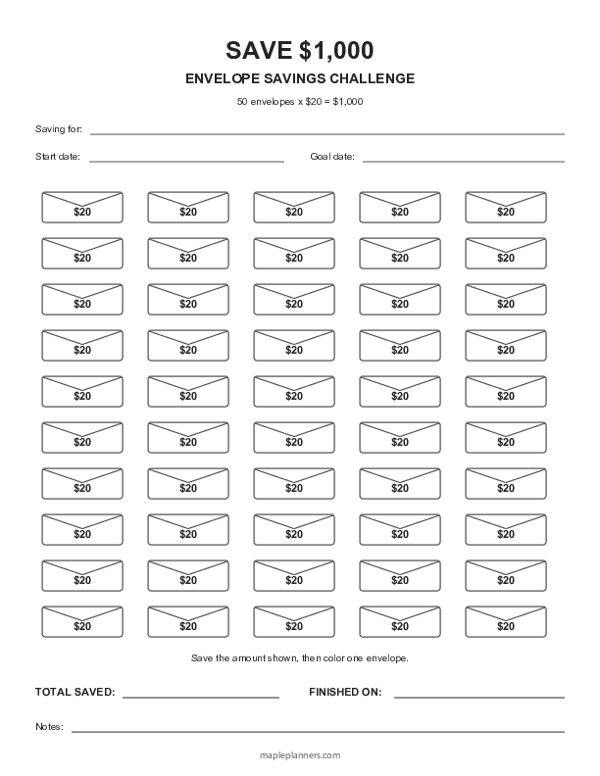 $1,000 Envelope Savings Challenge