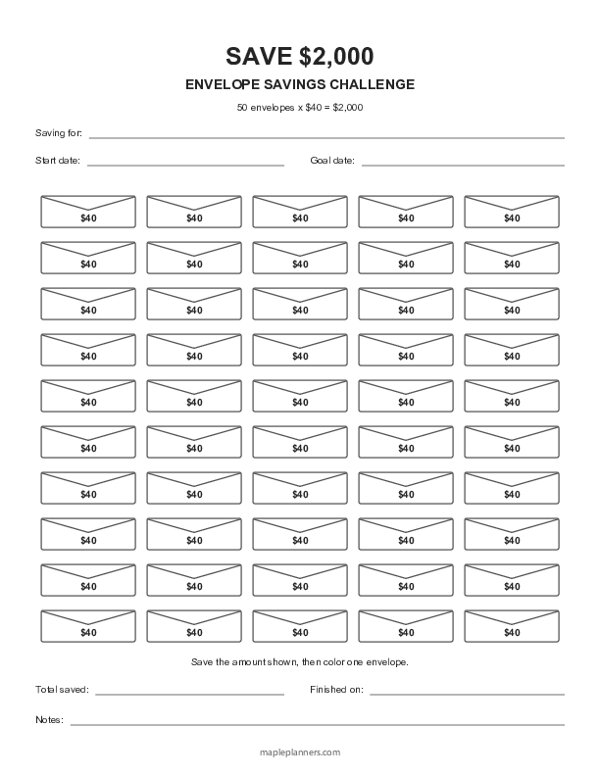 $2,000 Envelope Savings Challenge