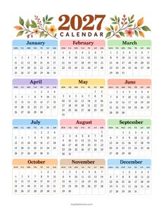 2027 Year Calendar - Monday Start