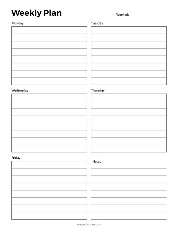 5 Day Weekly Planner