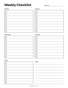 5 Day Weekly Checklist