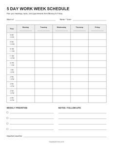 5 Day Work Week Schedule
