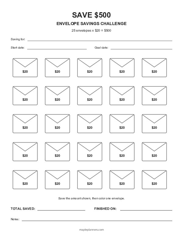 $500 Envelope Savings Challenge