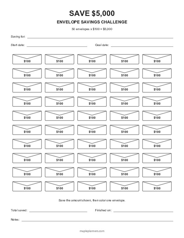 $5,000 Envelope Savings Challenge