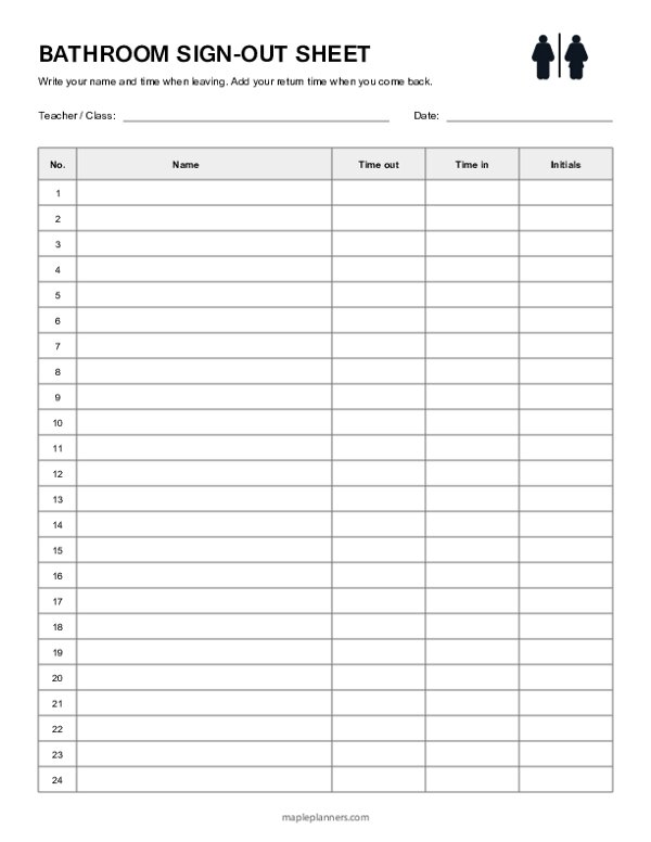 Bathroom Sign-Out Sheet