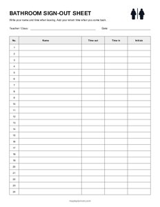 Bathroom Sign-Out Sheet