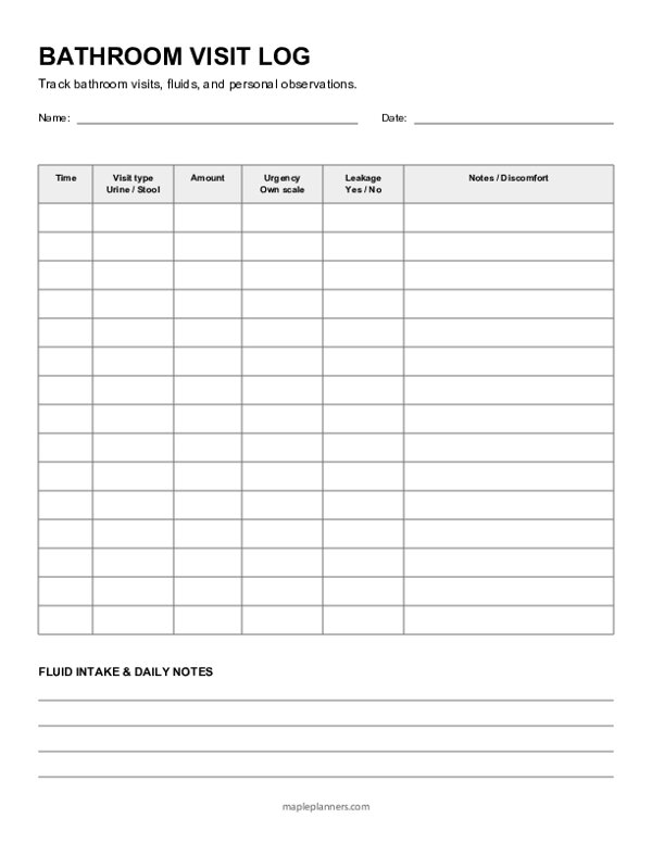 Bathroom Visit Log Template