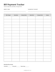 Free Printable Medical Bill Payment Tracker Template