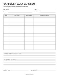 Caregiver Daily Care Log