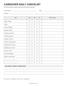 Caregiver Daily Checklist