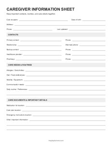 Caregiver Information Sheet