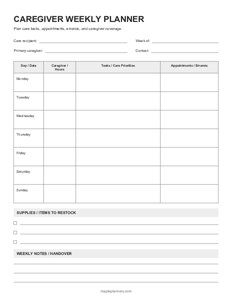 Caregiver Weekly Planner