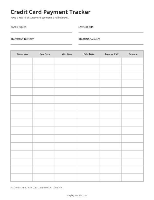 Credit Card Payment Tracker