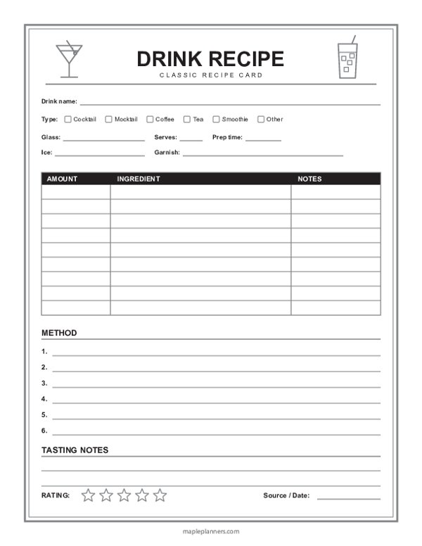 Drink Recipe Card