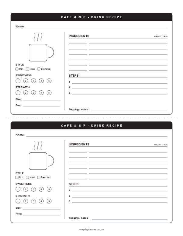 Cafe-Style Drink Recipe Cards
