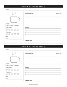 Cafe-Style Drink Recipe Cards
