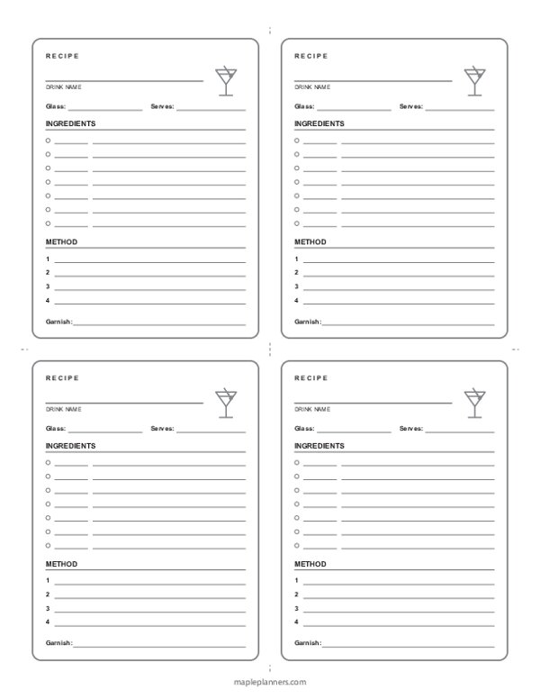 Minimal Drink Recipe Cards