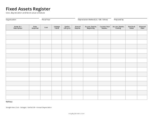 Fixed Assets Register Template