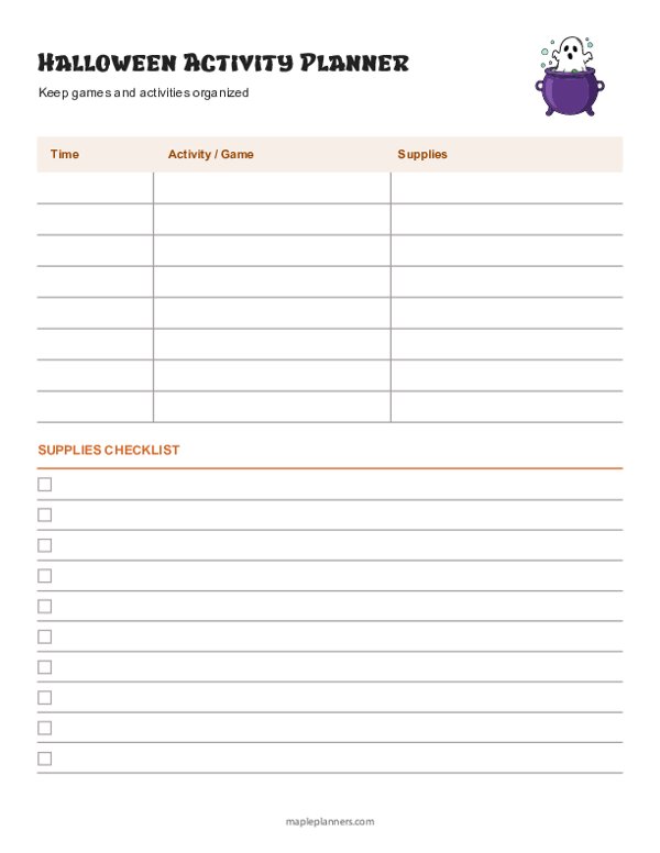 Halloween Activity Planner Template
