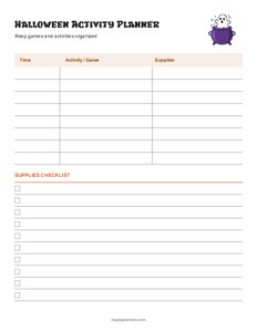 Halloween Activity Planner Template