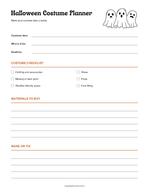 Halloween Costume Planner