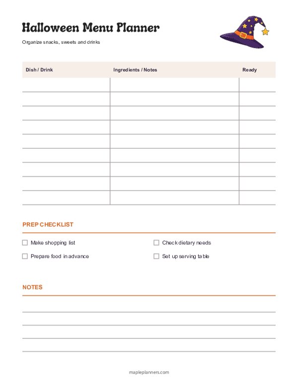 Halloween Menu Planner