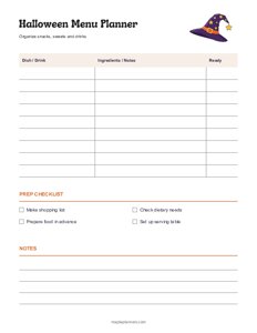 Halloween Menu Planner