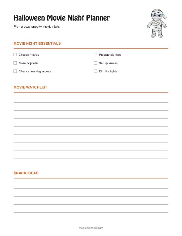 Halloween Movie Night Planner