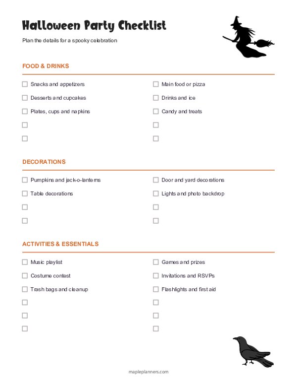 Halloween Party Supplies Checklist
