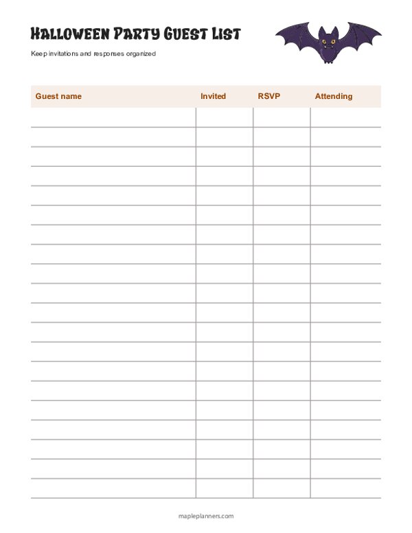 Halloween Party Guest List