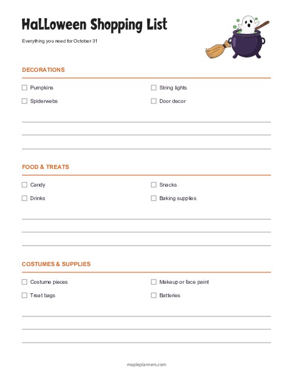 Halloween Shopping List