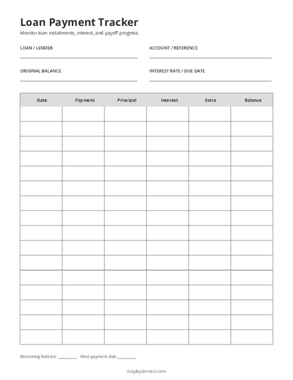 Free Printable Loan Payment Tracker Template