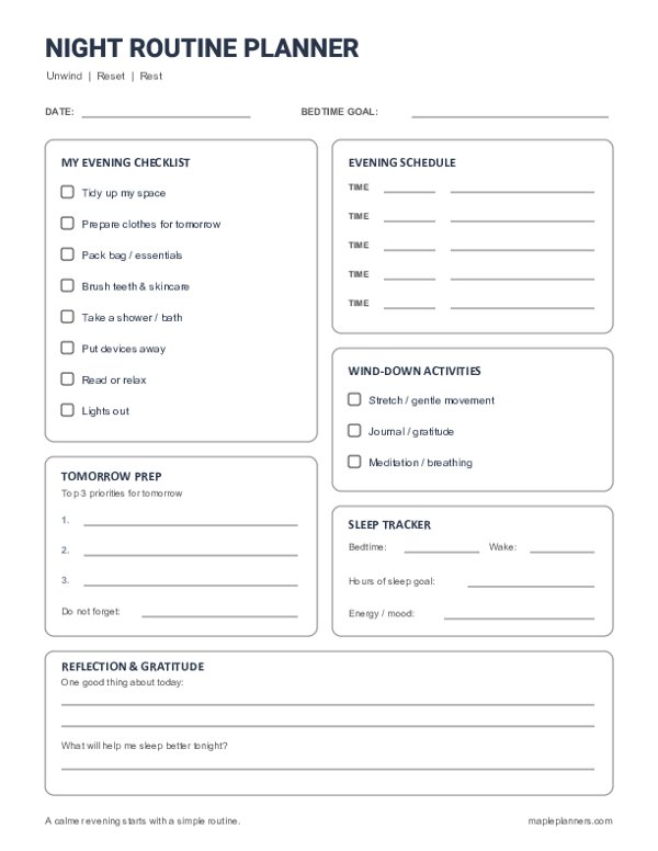 Night Routine and Evening Routine Checklist