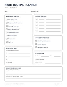 Night Routine and Evening Routine Checklist