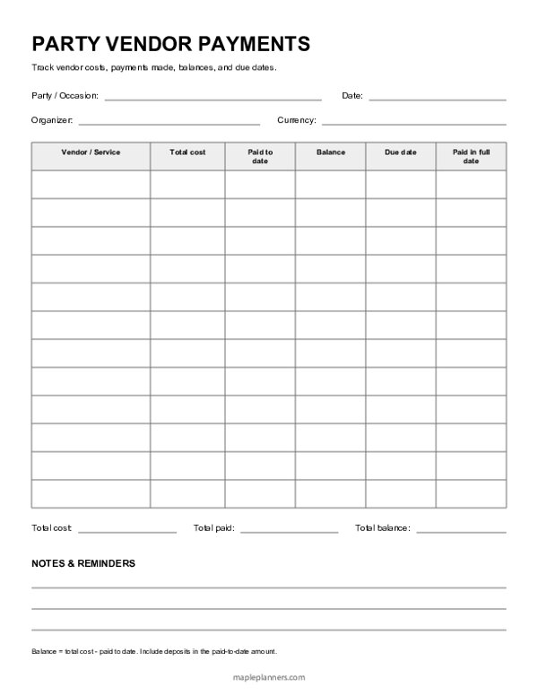 Party Vendor Payment Tracker