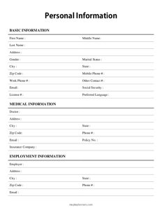 Personal Information Sheet