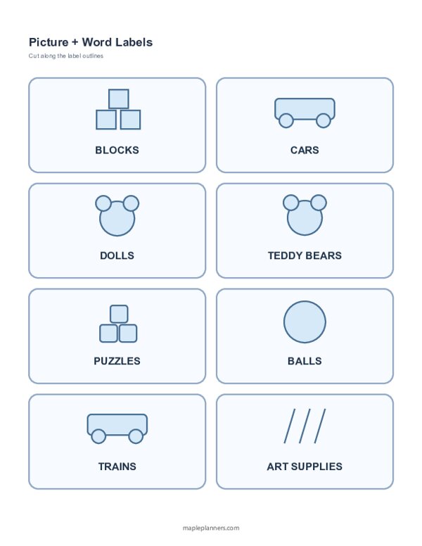 Toy Labels with Pictures and Words