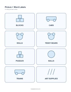 Toy Labels with Pictures and Words