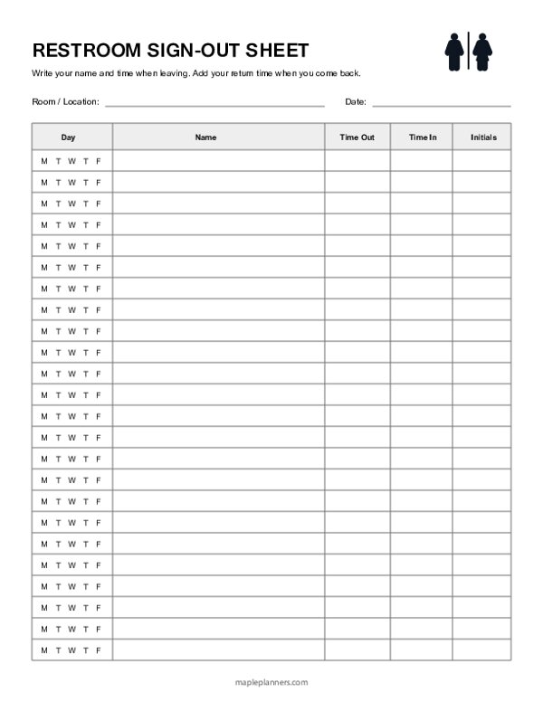 Restroom Sign-Out Sheet