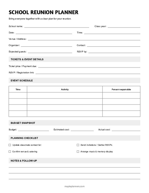 School Reunion Planner