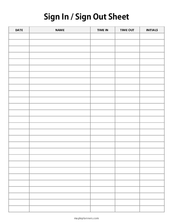Sign In / Sign Out Sheet