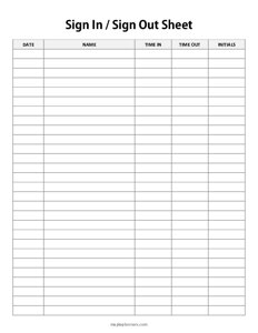 Sign In / Sign Out Sheet